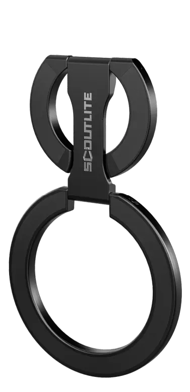 SparkO magnetic stand from below - Scoutlite branding, compatible with SparkO wearable light