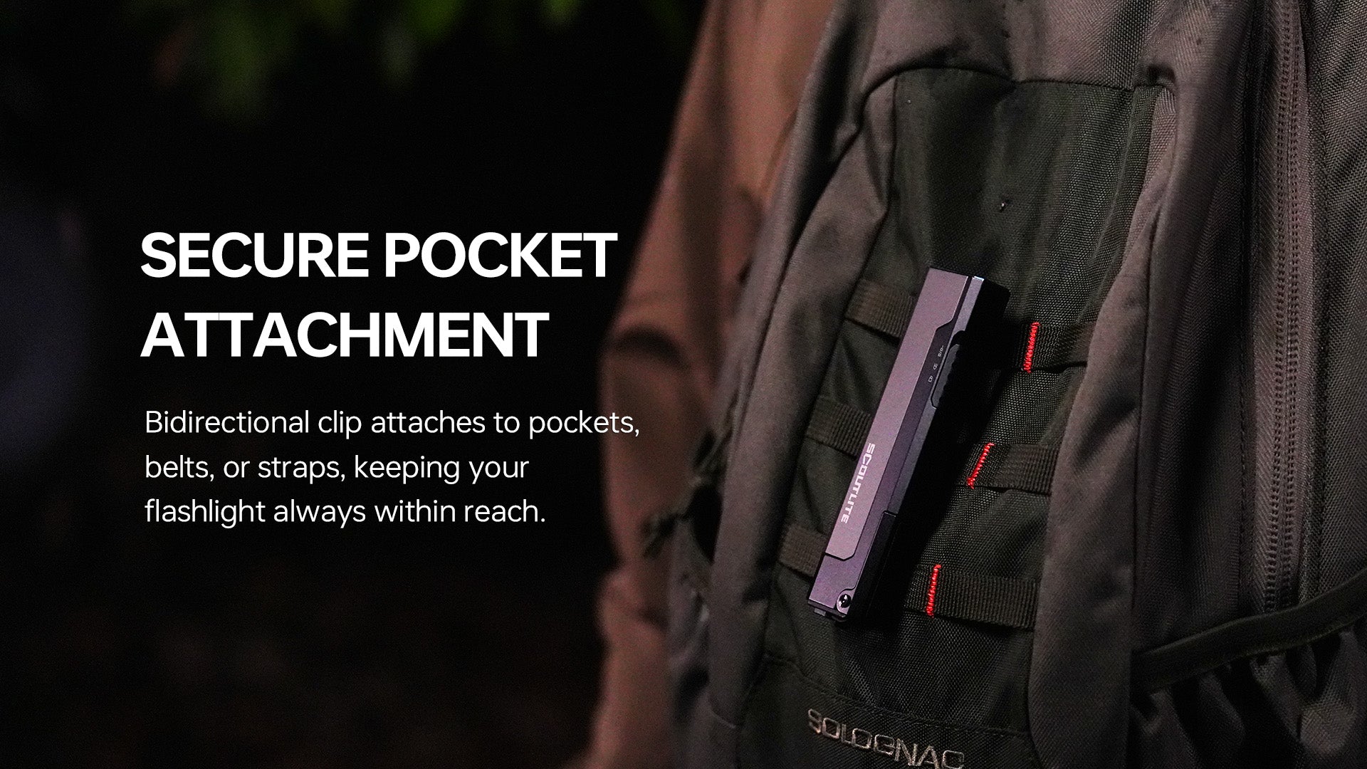 Bidirectional clip attached to a backpack strap