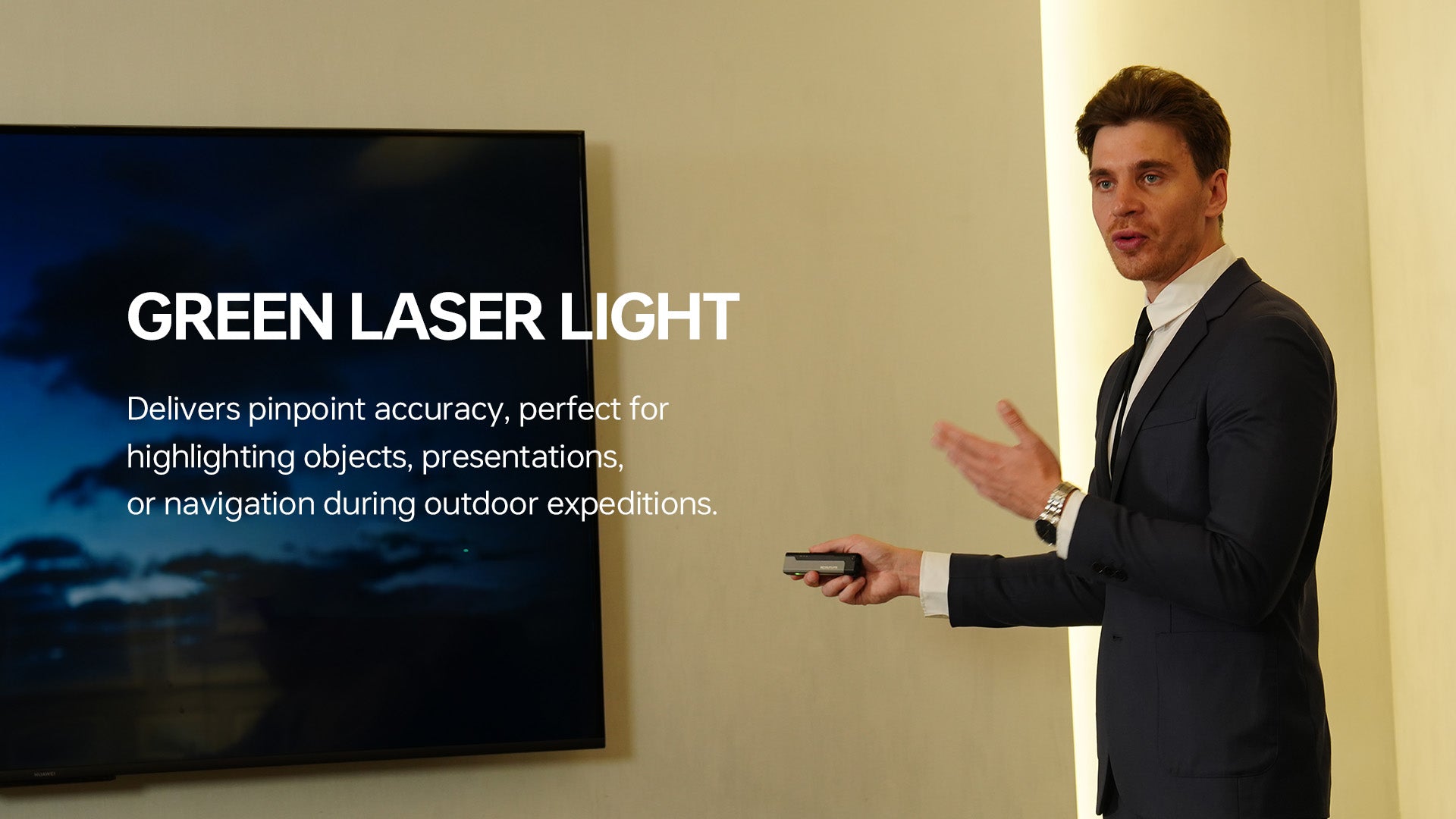 Green laser light used as a pointer during a presentation