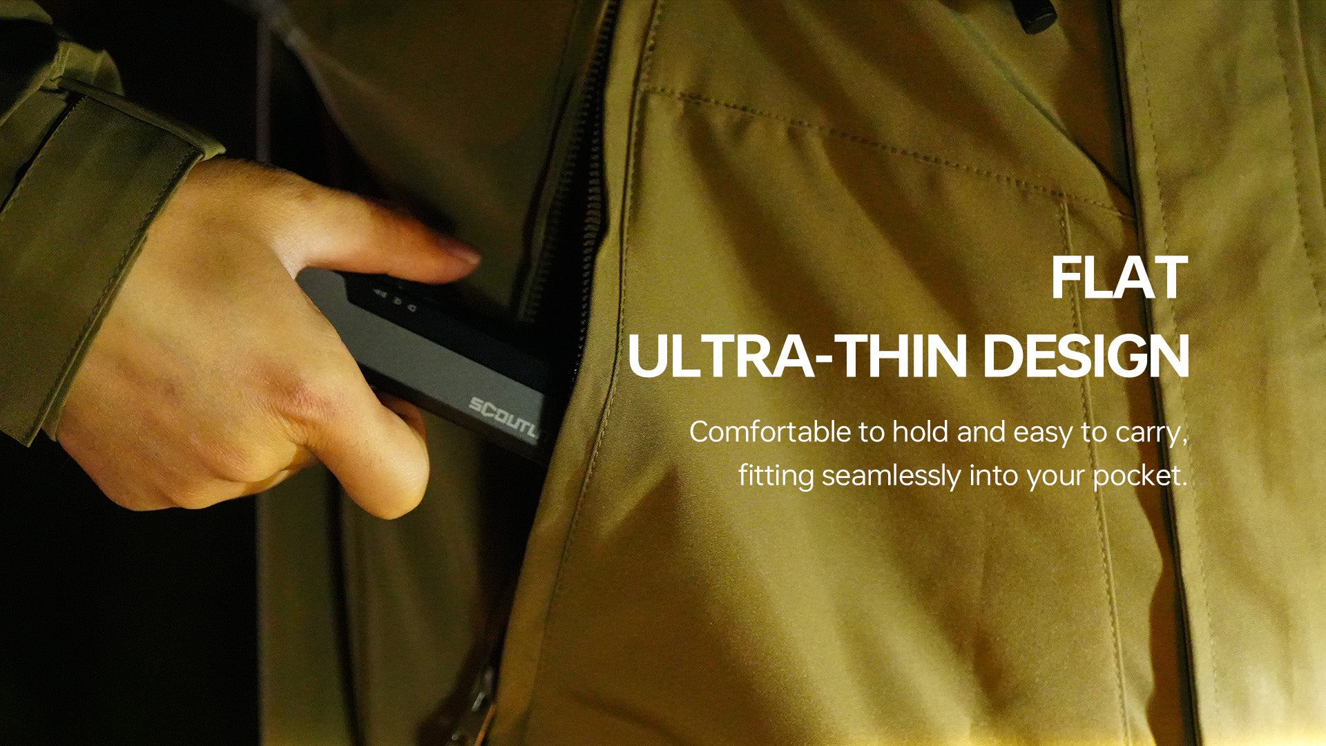 Flat ultra-thin design sliding into a jacket pocket