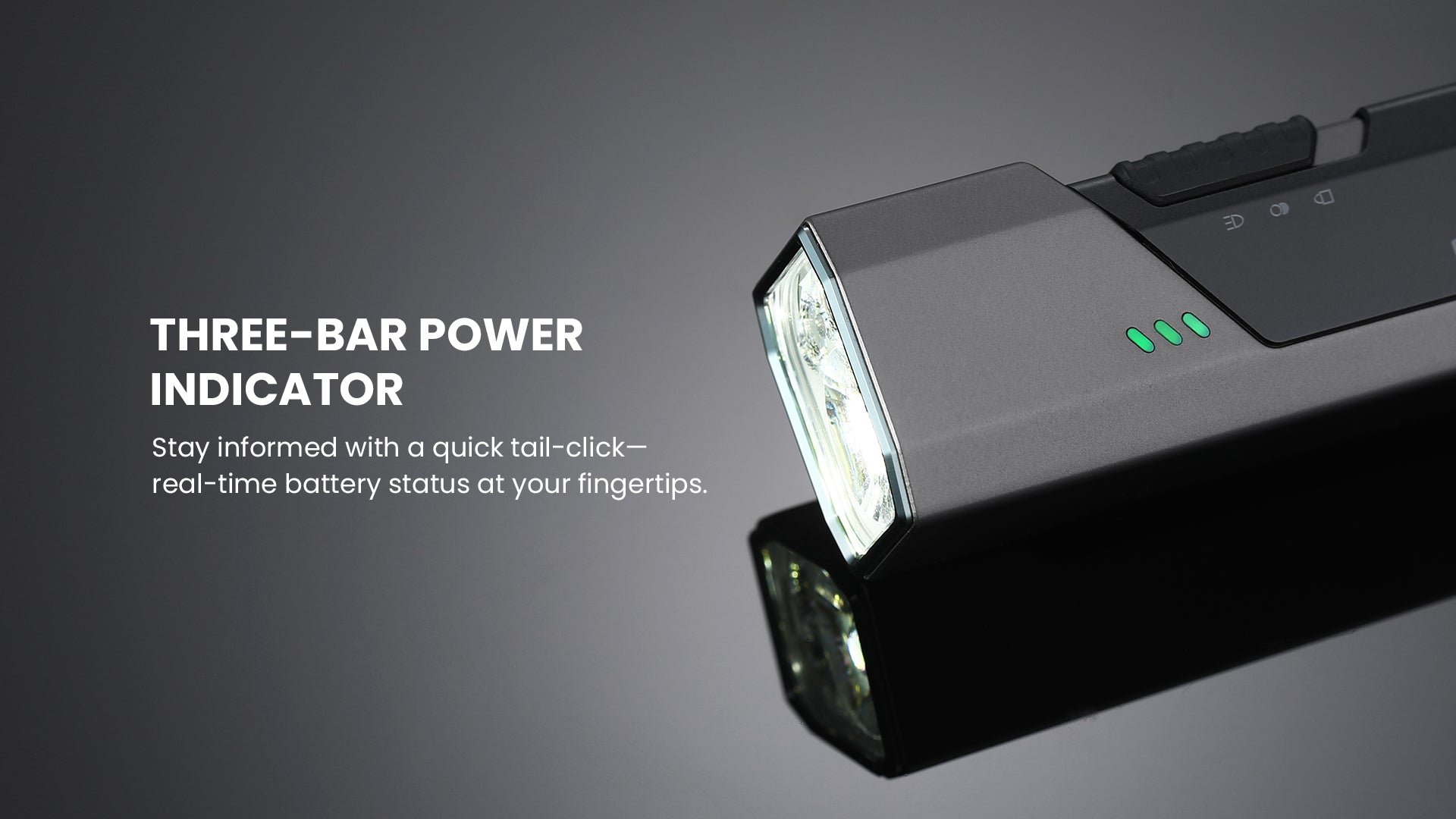 Three-bar power indicator shows real-time battery status