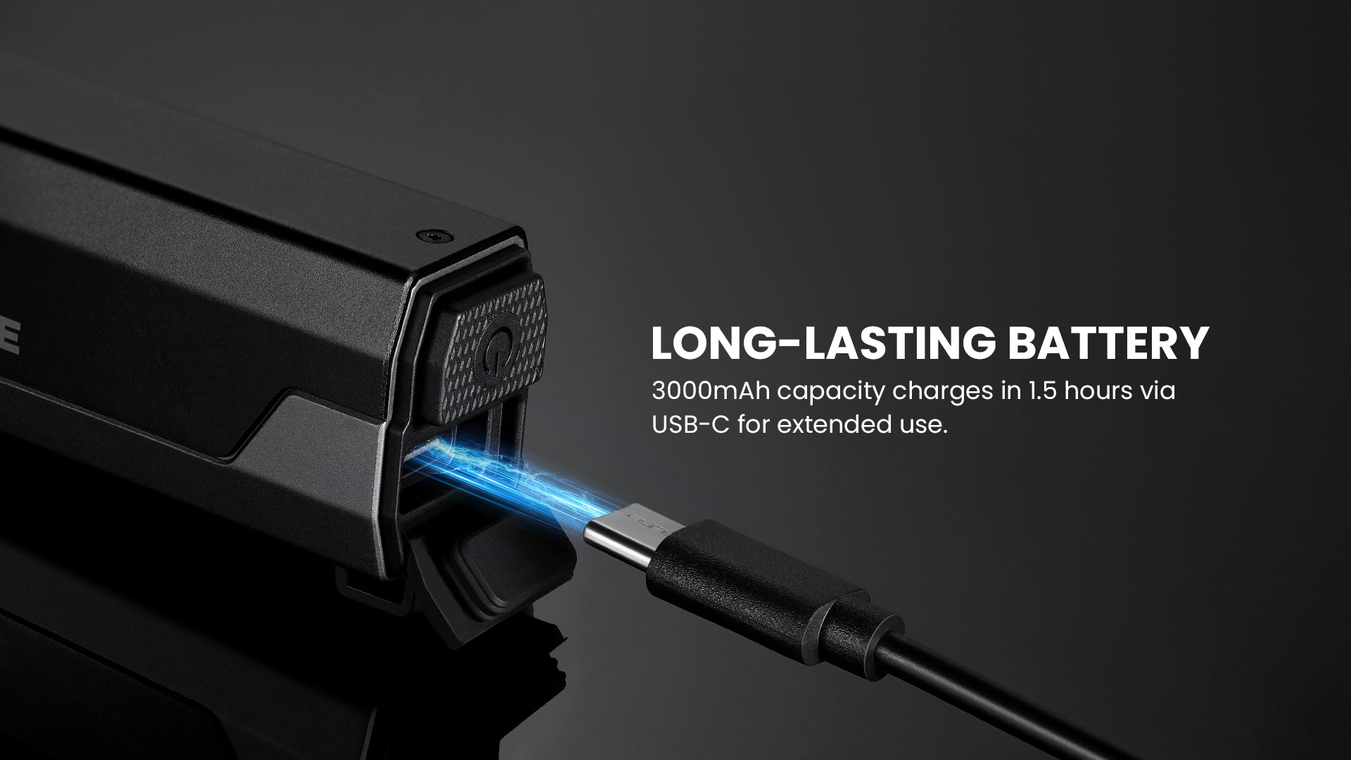 Long-lasting 3000mAh battery charges in 1.5 hours via USB-C